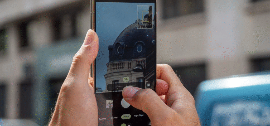 نمونه زوم ۳۰× Pro Res Zoom در پیکسل ۱۰ پرو—ساختمان‌ها واضح‌تر