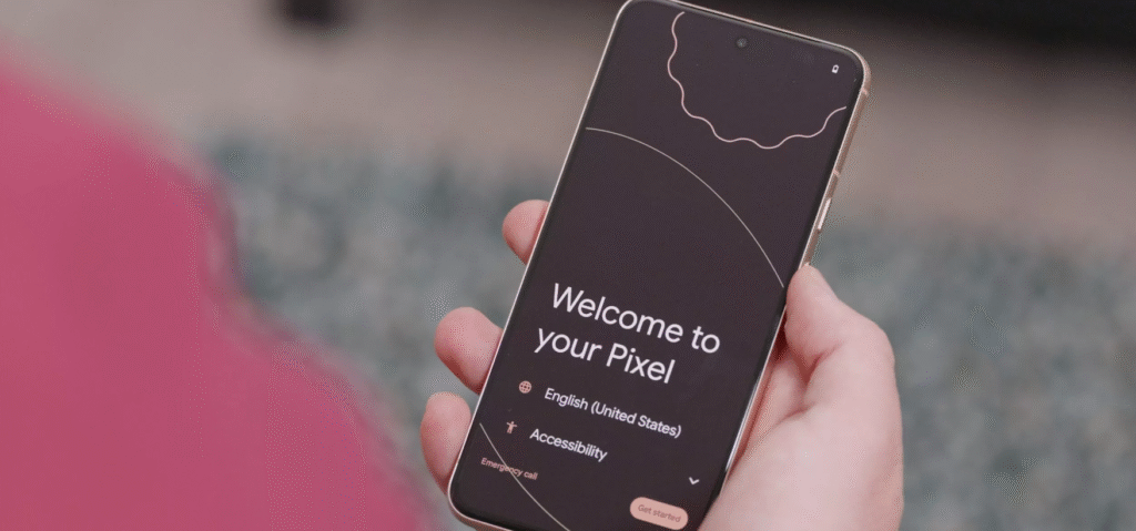 Alt Text ۱: «Welcome Screen جدید پیکسل در Android 16 QPR2 – پیام خوش‌آمدگویی چند‌زبانه