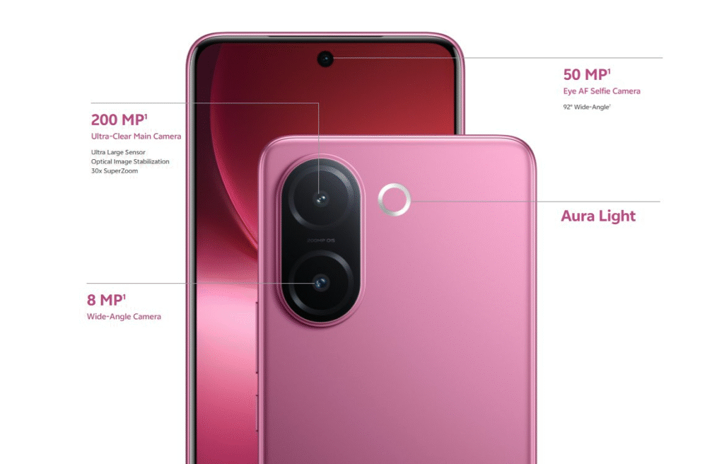 Vivo V60e طراحی رنگی بنفش — alt: «Vivo V60e بنفش – طراحی گوشی ویوو V60e»