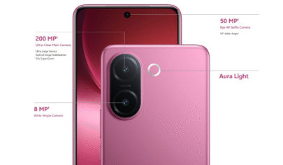 Vivo V60e طراحی رنگی بنفش — alt: «Vivo V60e بنفش – طراحی گوشی ویوو V60e»