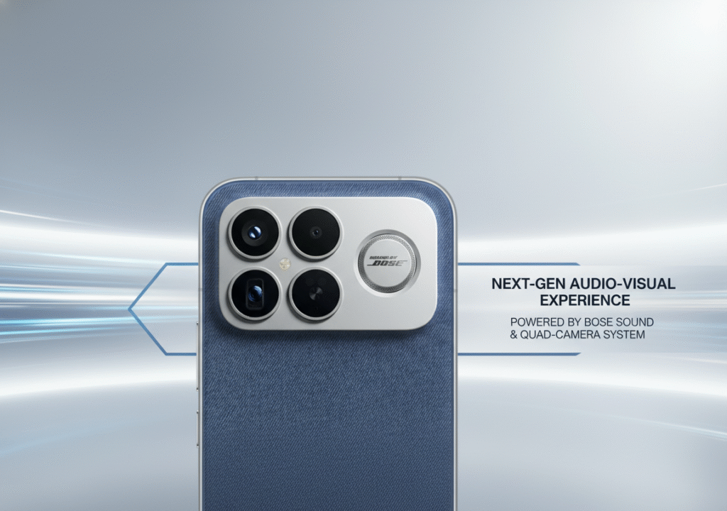 نمای جلوی Redmi K90 Pro Max با باکس اسپیکر پشتی Bose