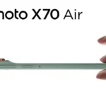 عکس نمای جلوی دستگاه با رنگ‌های مختلف — Alt: «موتو X70 Air نمایشگر OLED ۱۲۰ هرتز