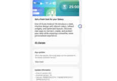 Galaxy S22 با One UI 8 و لوگوی اندروید 16