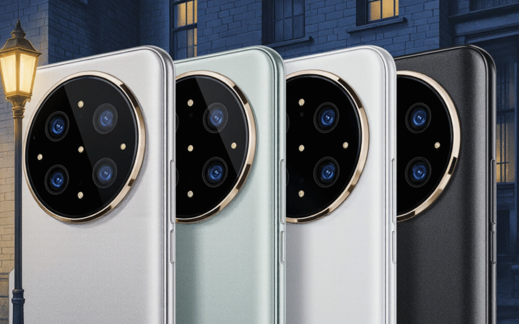 Huawei Mate 80 رنگ سفید – طراحی ماژول دوربین دایره‌ای