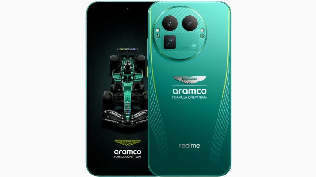 تصویر گوشی Realme GT 8 Pro Aston Martin F1 با رنگ سبز مسابقه‌ای